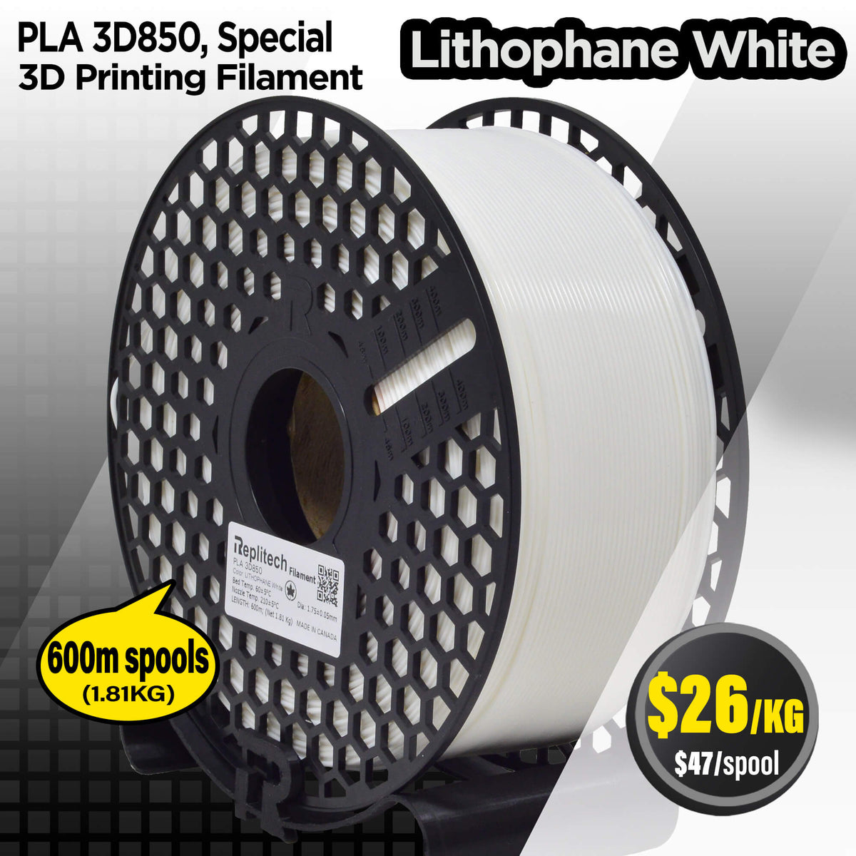 PLA 3D850, LITHOPHANE White, 1.75mm, Tolerance ±0.05mm