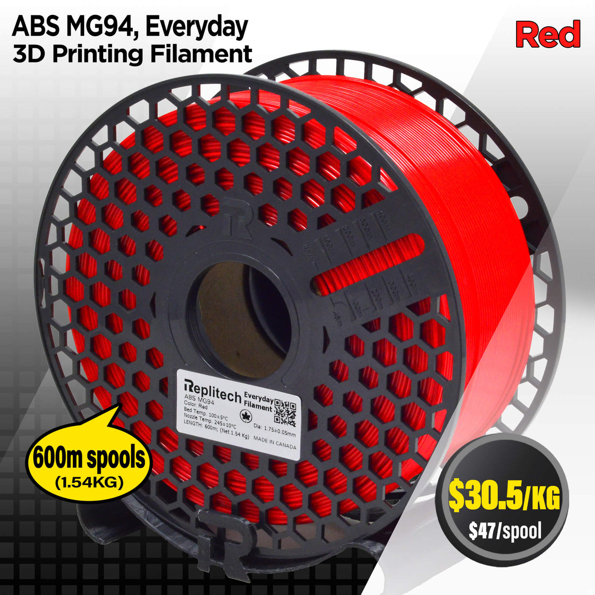 ABS MG94, Red, 1.75mm, Tolerance ±0.05mm