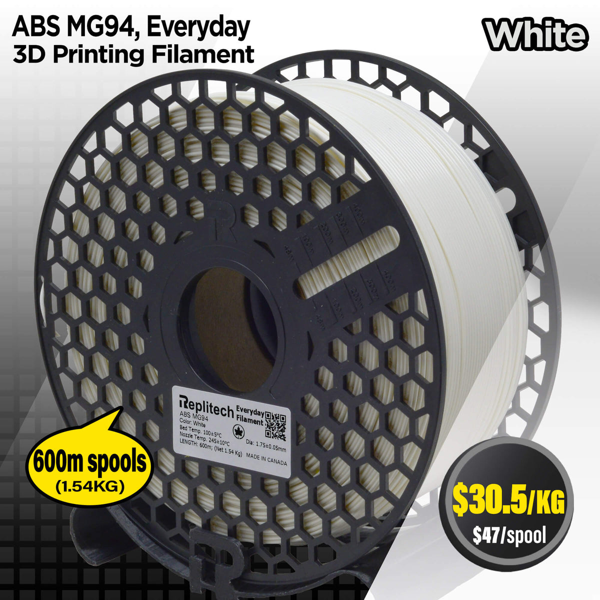 ABS MG94, White, 1.75mm, Tolerance ±0.05mm